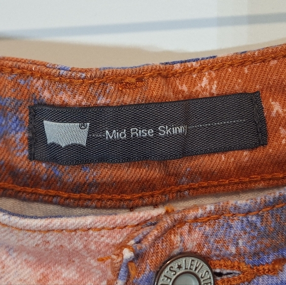Levis Tie Dye Splotched Midrise Skinny Jeans Orange Blue Cotton Stretch Sz 31 - Picture 2 of 13